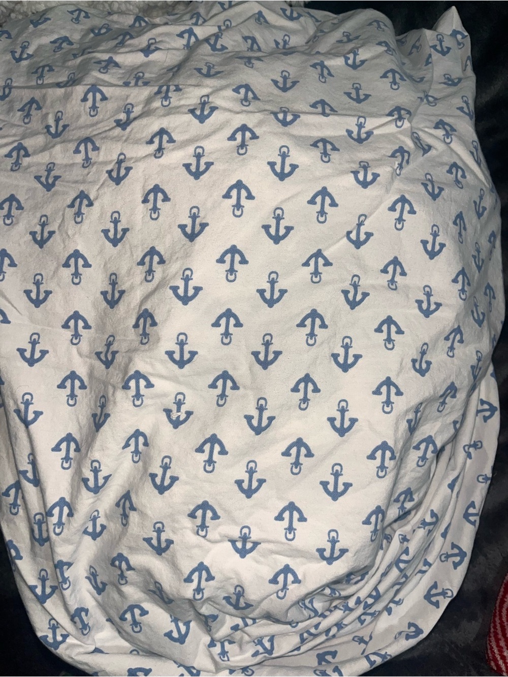 Tommy Hilfiger White and Blue Anchor Print Queen Fitted Bed Sheet